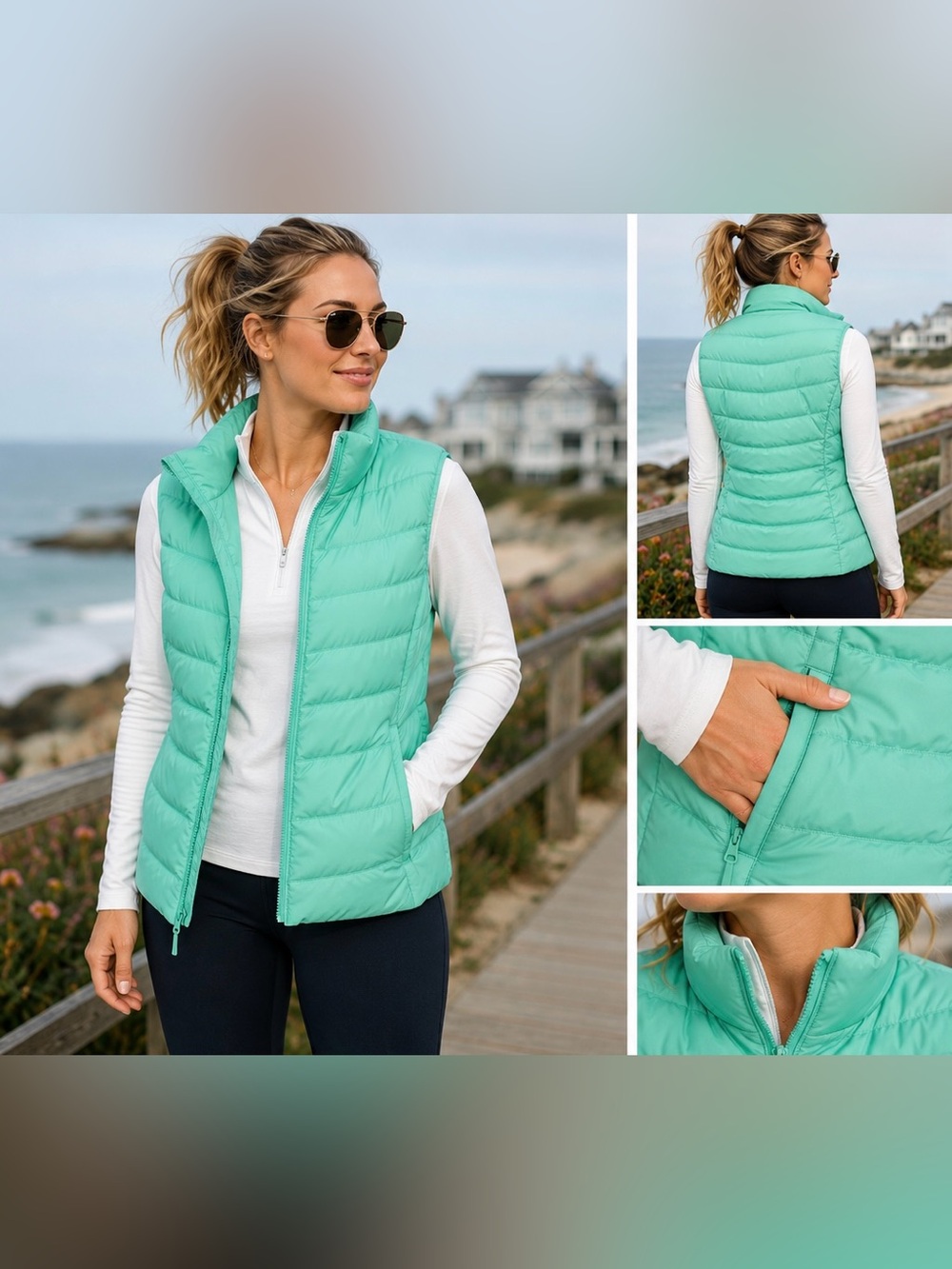 GAP ColdControl Windproof Puffer Vest Mint Green Medium Lightweight Quilted
